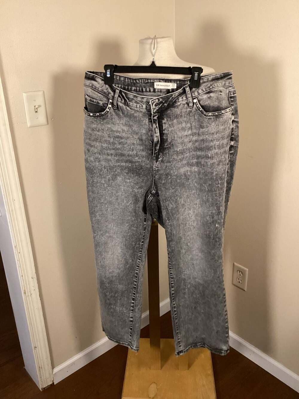 RM Rebecca Minkoff Grey Acid Wash High Rise Straight Leg Jeans Size 20W - Thumbnail 3