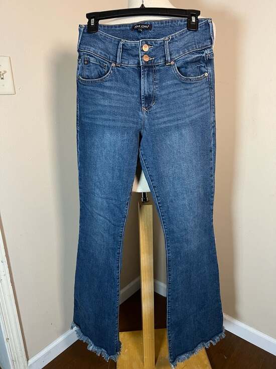 Dear John High Rise Flare Jeans with Frayed Hem Size 28 - Thumbnail 4