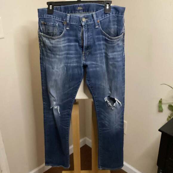 Polo Ralph Lauren Sullivan Slim Distressed Blue Jeans 32x30 - Thumbnail 5
