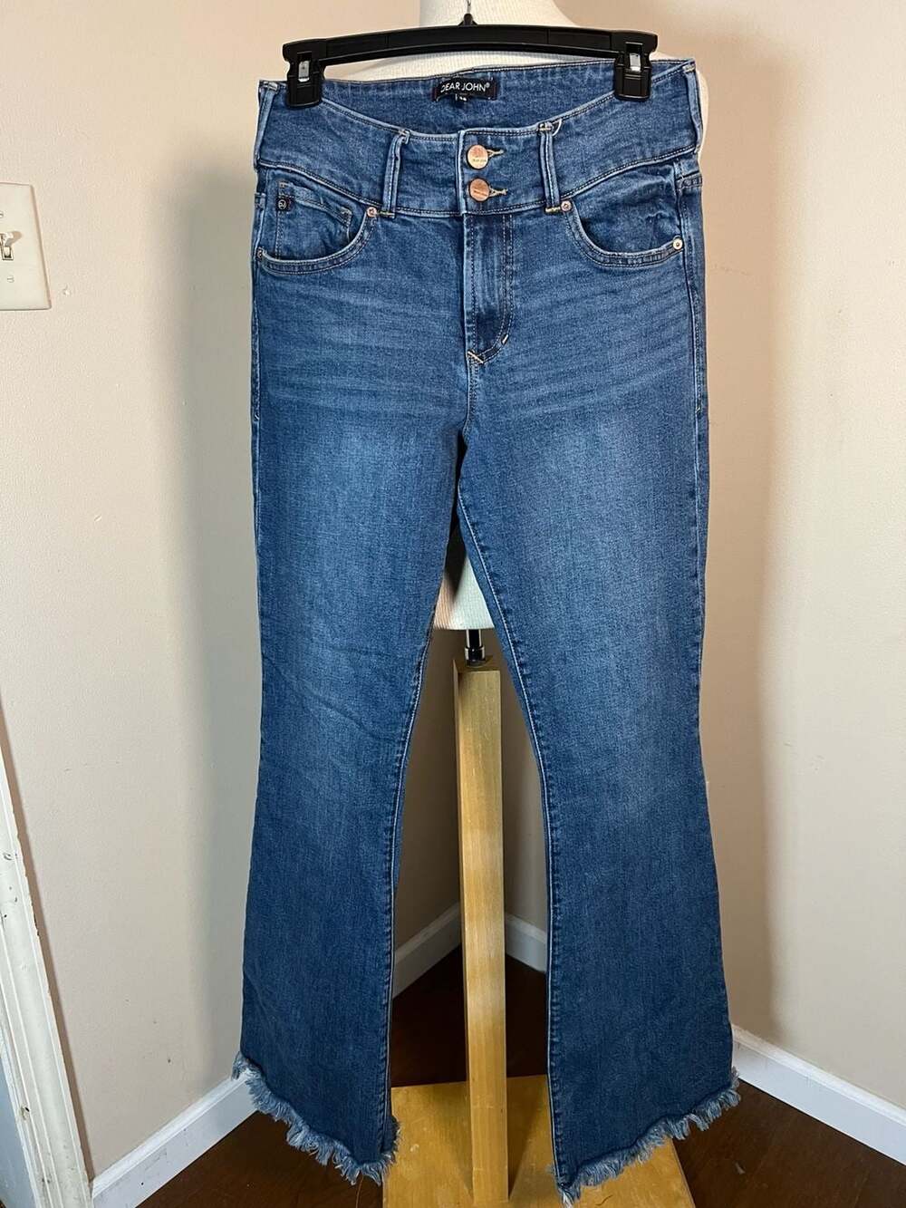 Dear John High Rise Flare Jeans with Frayed Hem Size 28 - Thumbnail 3