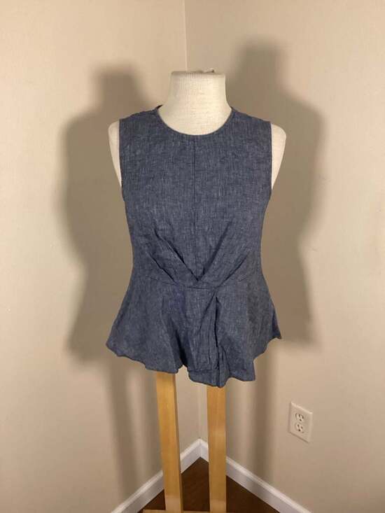 Banana Republic Blue Linen Blend Sleeveless Peplum Top with Back Zipper - Thumbnail 4