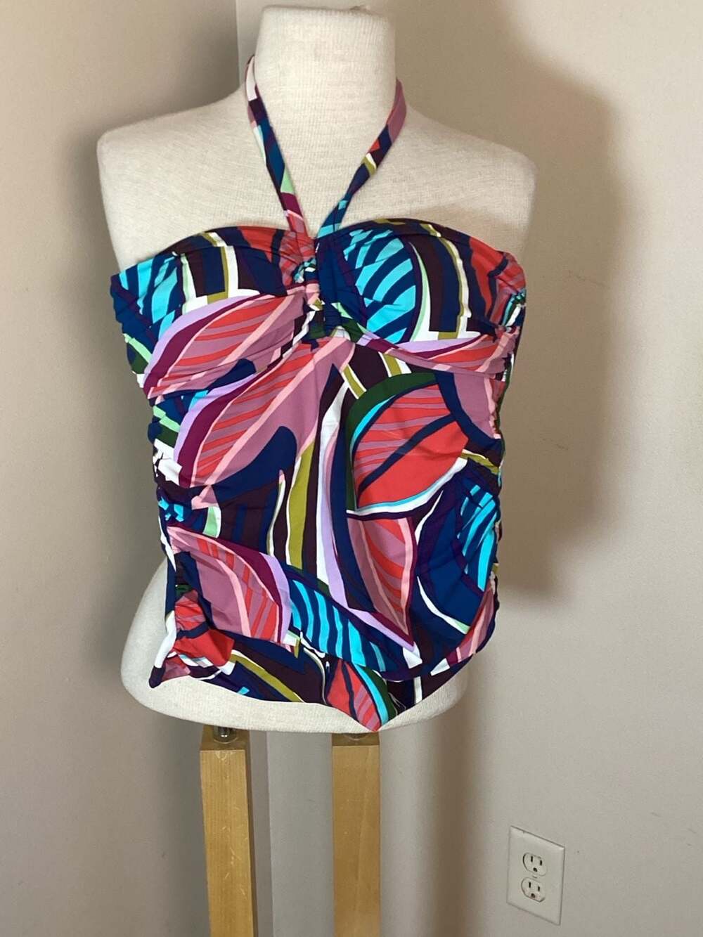 Bleu Rod Beattie Abstract Leaf Print Halter Tankini Top Size 4 - Thumbnail 4