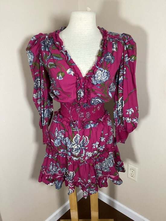 Love The Label Floral Print Smocked Waist Mini Dress Size S - Thumbnail 4
