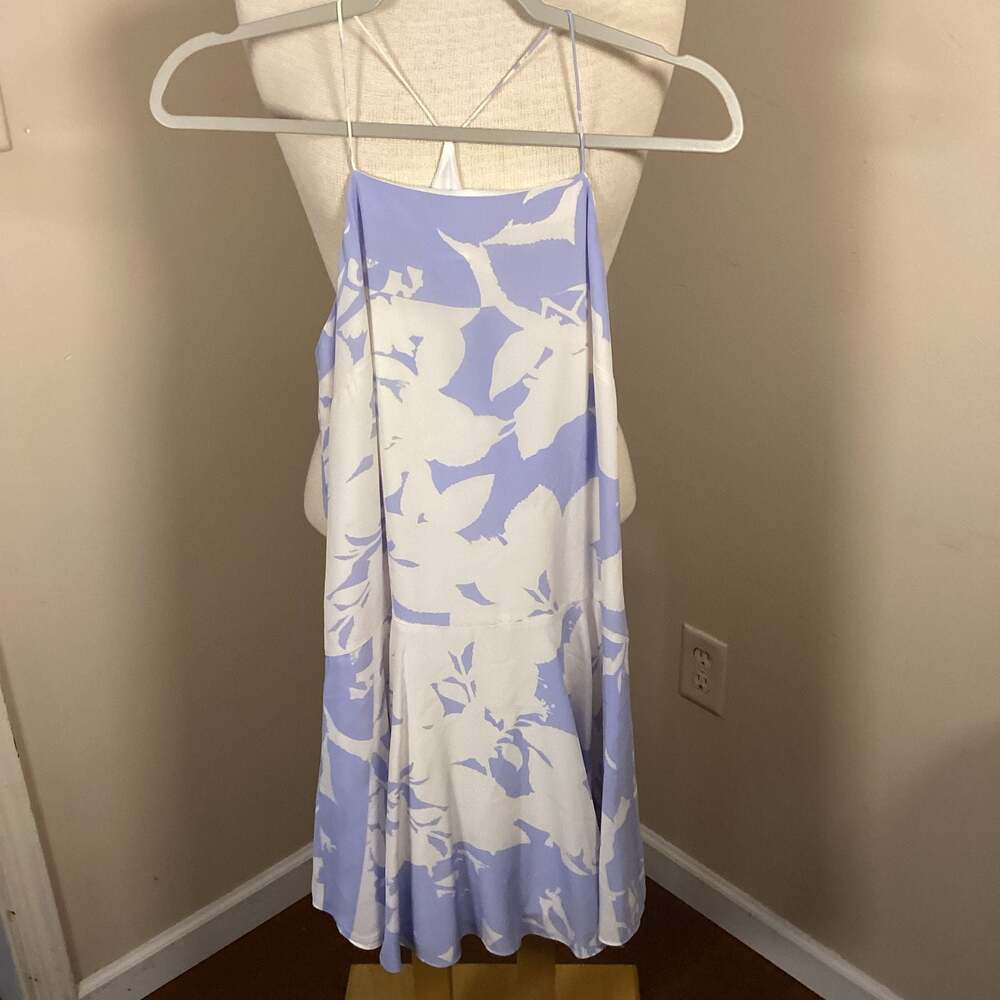 Club Monaco Purple and White Floral Halter Drop-Waist Mini Dress - Thumbnail 2