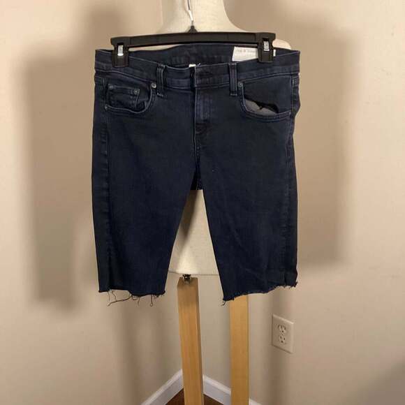 rag & bone / JEAN Size 26 Blue Black Raw Hem Cut-off Denim Bermuda Shorts - Thumbnail 4