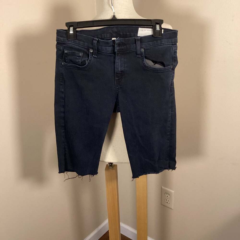rag & bone / JEAN Size 26 Blue Black Raw Hem Cut-off Denim Bermuda Shorts - Thumbnail 3