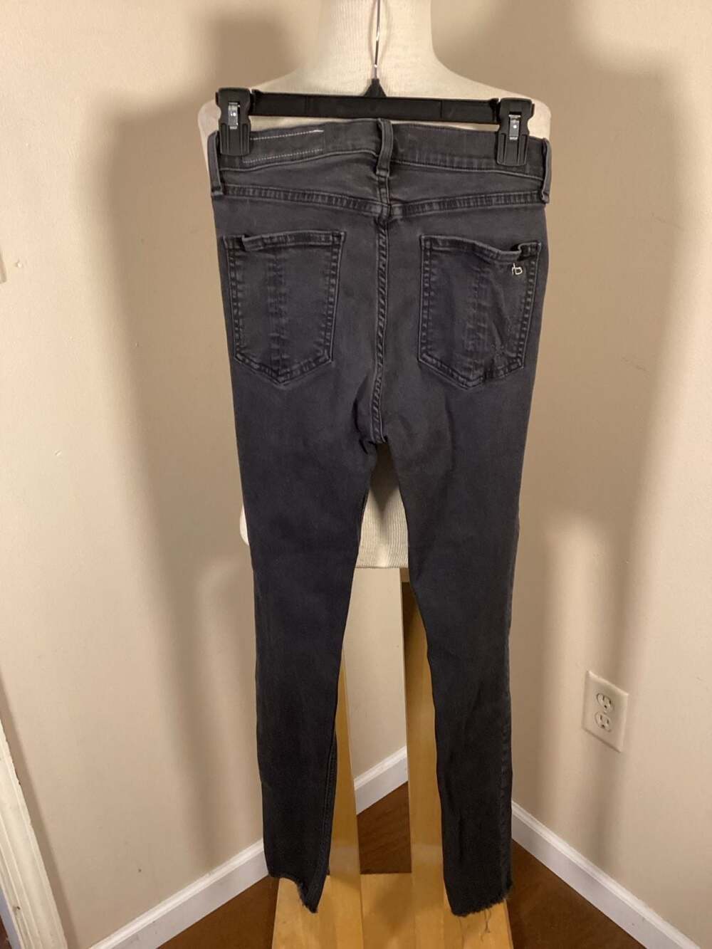 rag & bone High Rise Skinny Jeans in Night Dark Gray with Knee Rips and Raw Hem - Thumbnail 2