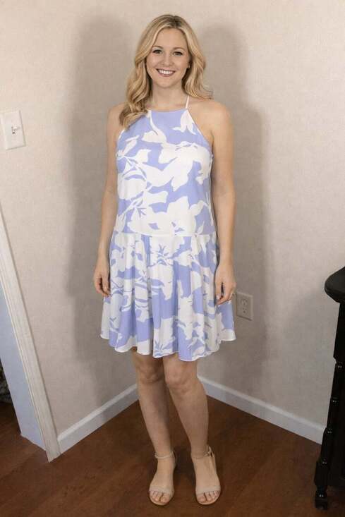 Club Monaco Purple and White Floral Halter Drop-Waist Mini Dress - Thumbnail 5