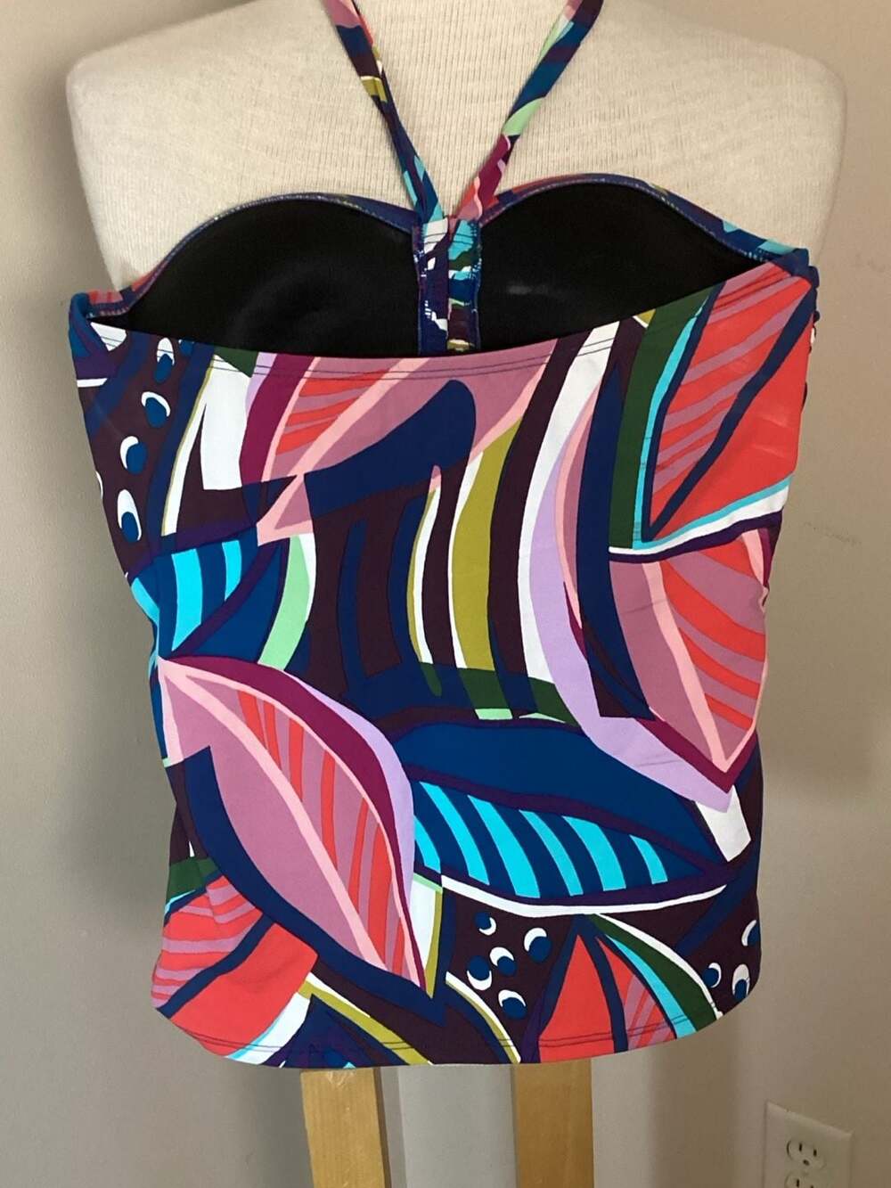 Bleu Rod Beattie Abstract Leaf Print Halter Tankini Top Size 4 - Thumbnail 3