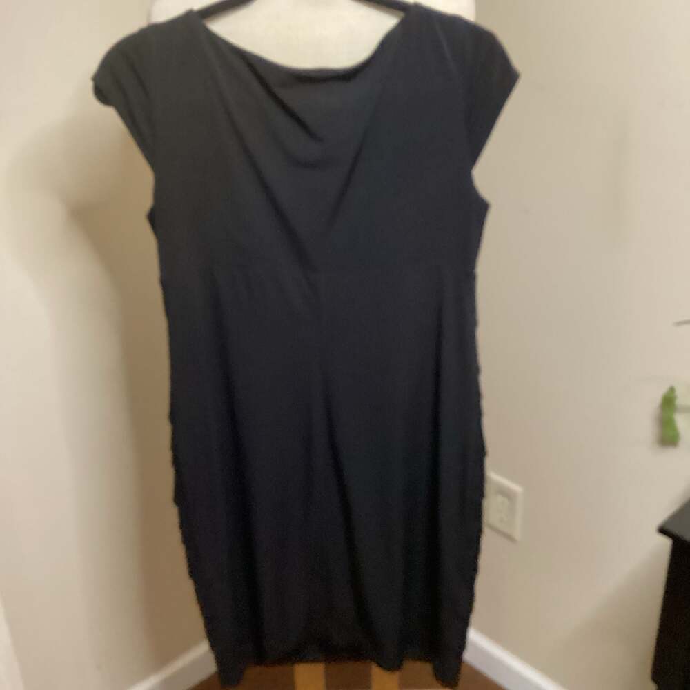 Sandra Darren Black Cowl Neck Shutter Pleat Sheath Dress - Thumbnail 3