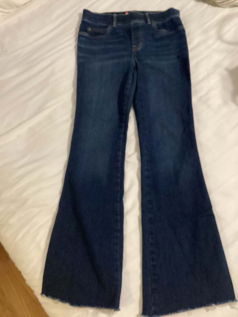 SPANX Flare Jeans in Midnight Shade with Raw Hem - Thumbnail 4