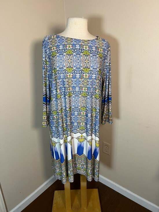 ISLE by Melis Kozan Geometric Mosaic Print Long Sleeve Dress Size XL - Thumbnail 4