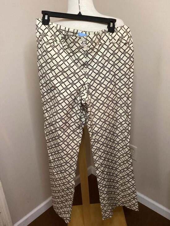 J.McLaughlin Size 12 Geometric Basketweave Print Straight Leg Trousers - Thumbnail 4