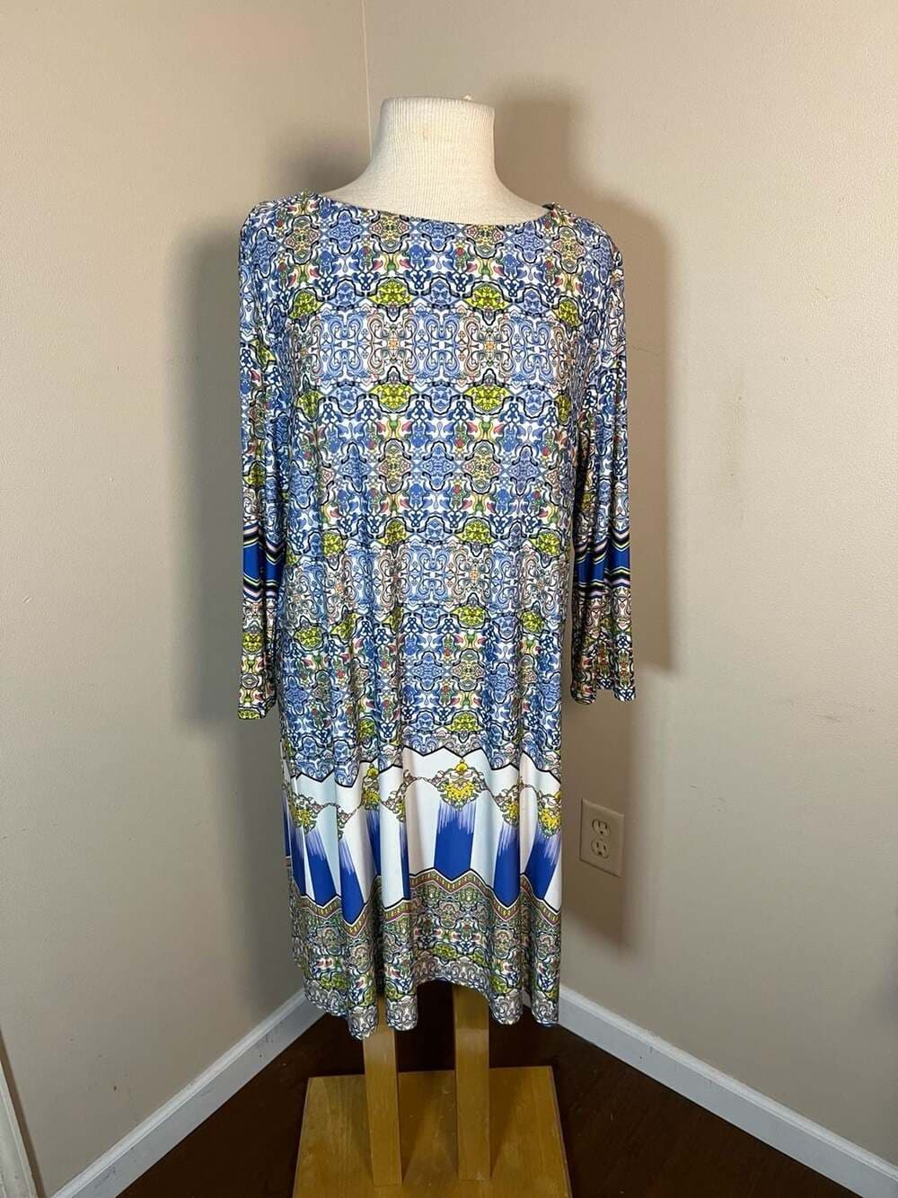 ISLE by Melis Kozan Geometric Mosaic Print Long Sleeve Dress Size XL - Thumbnail 3
