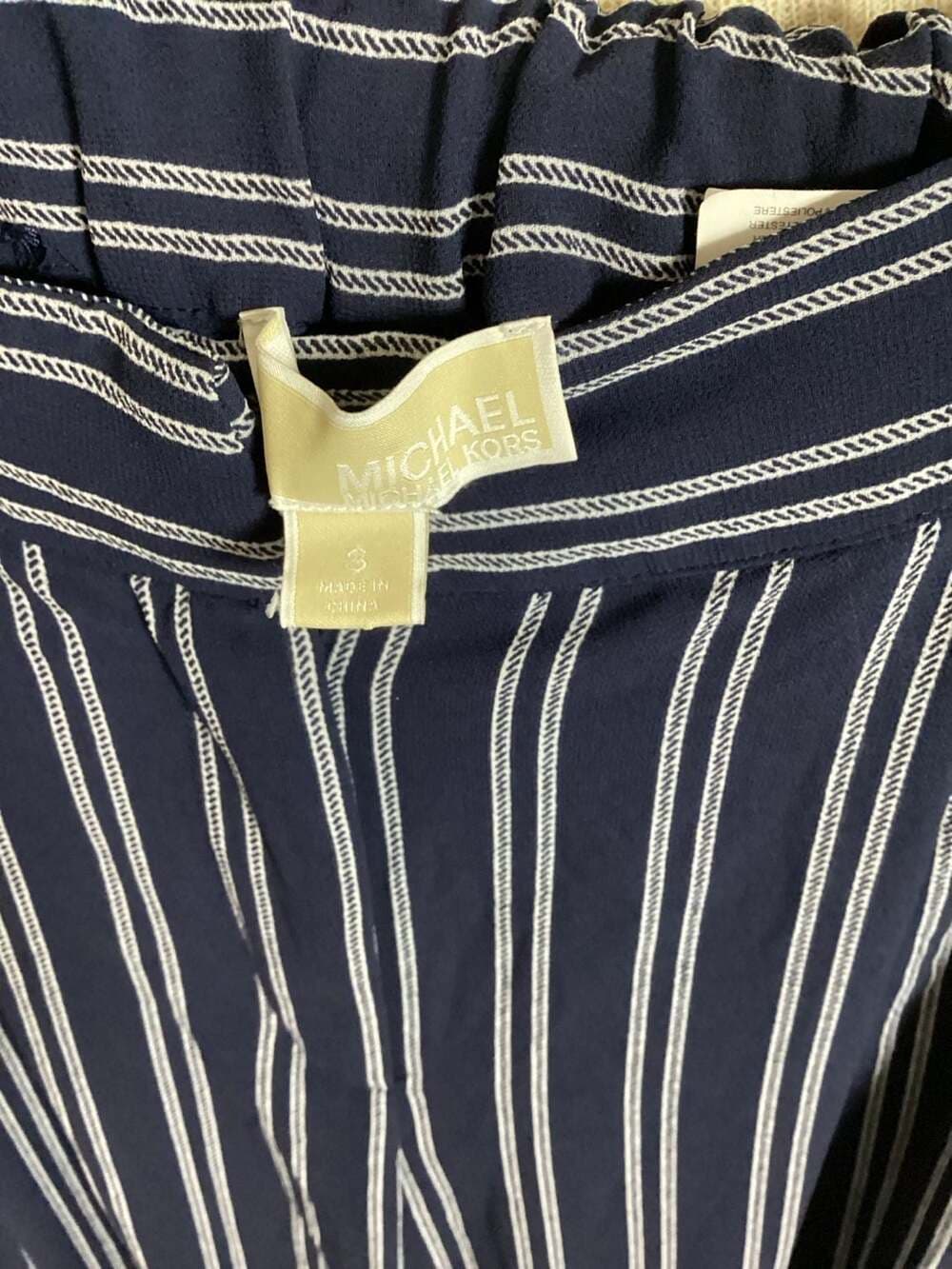 Michael Kors Navy Blue Striped Wide Leg Pants Size 8 - Thumbnail 2