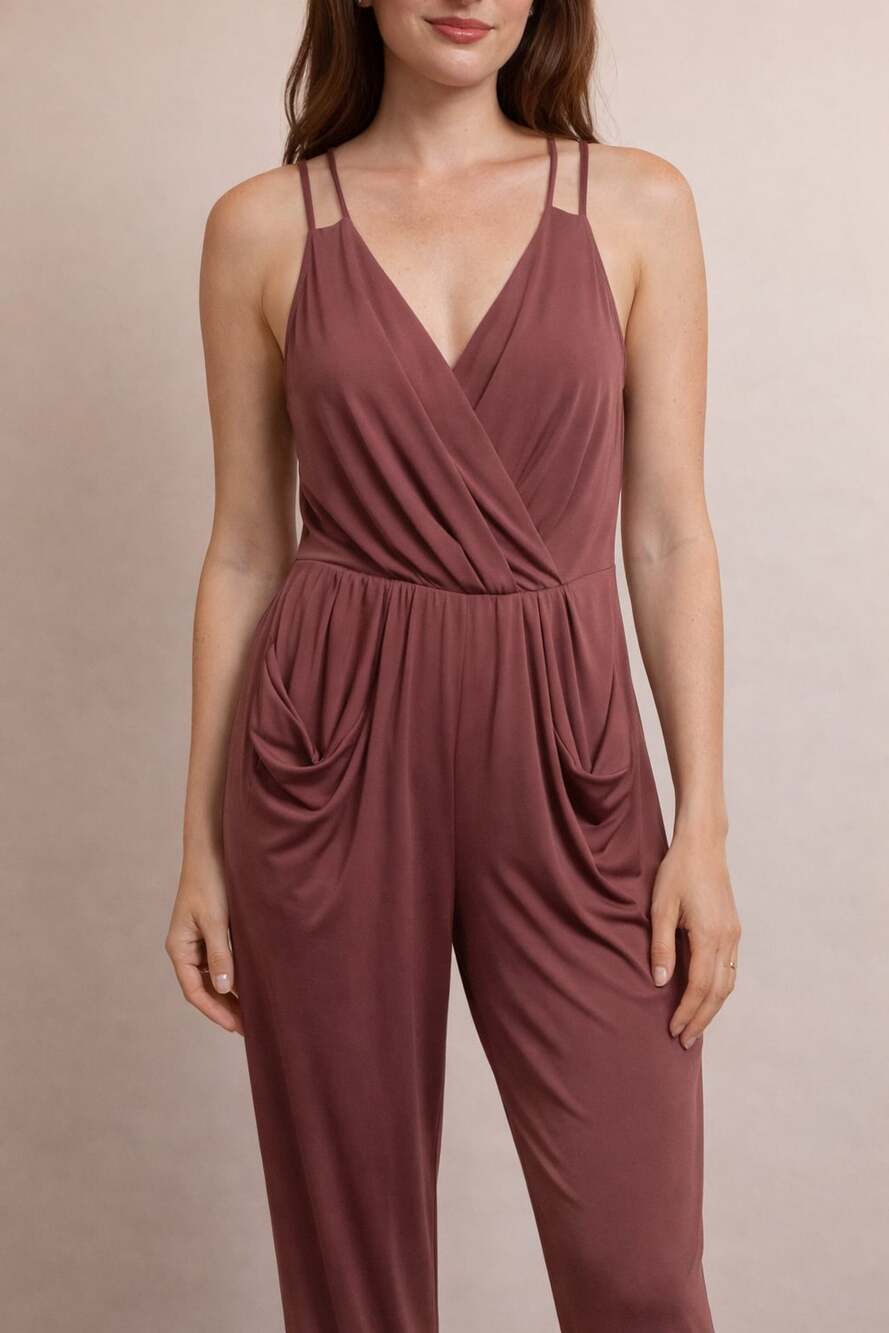 BCBGeneration Surplice Draped Pocket Jumpsuit Mauve Size S - Thumbnail 5