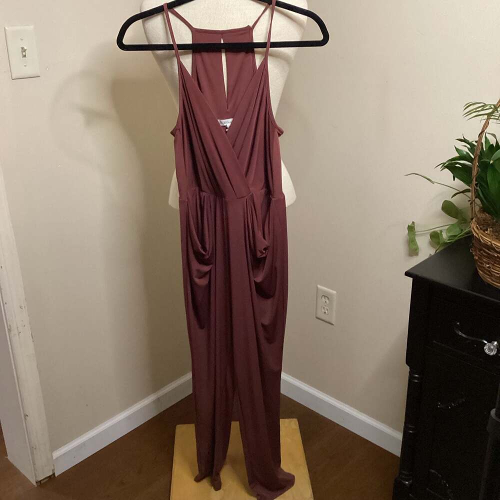 BCBGeneration Surplice Draped Pocket Jumpsuit Mauve Size S - Thumbnail 3