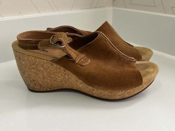 Clarks Elements Brown Suede Cork Wedge Slingback Sandals Size 10M - Thumbnail 6