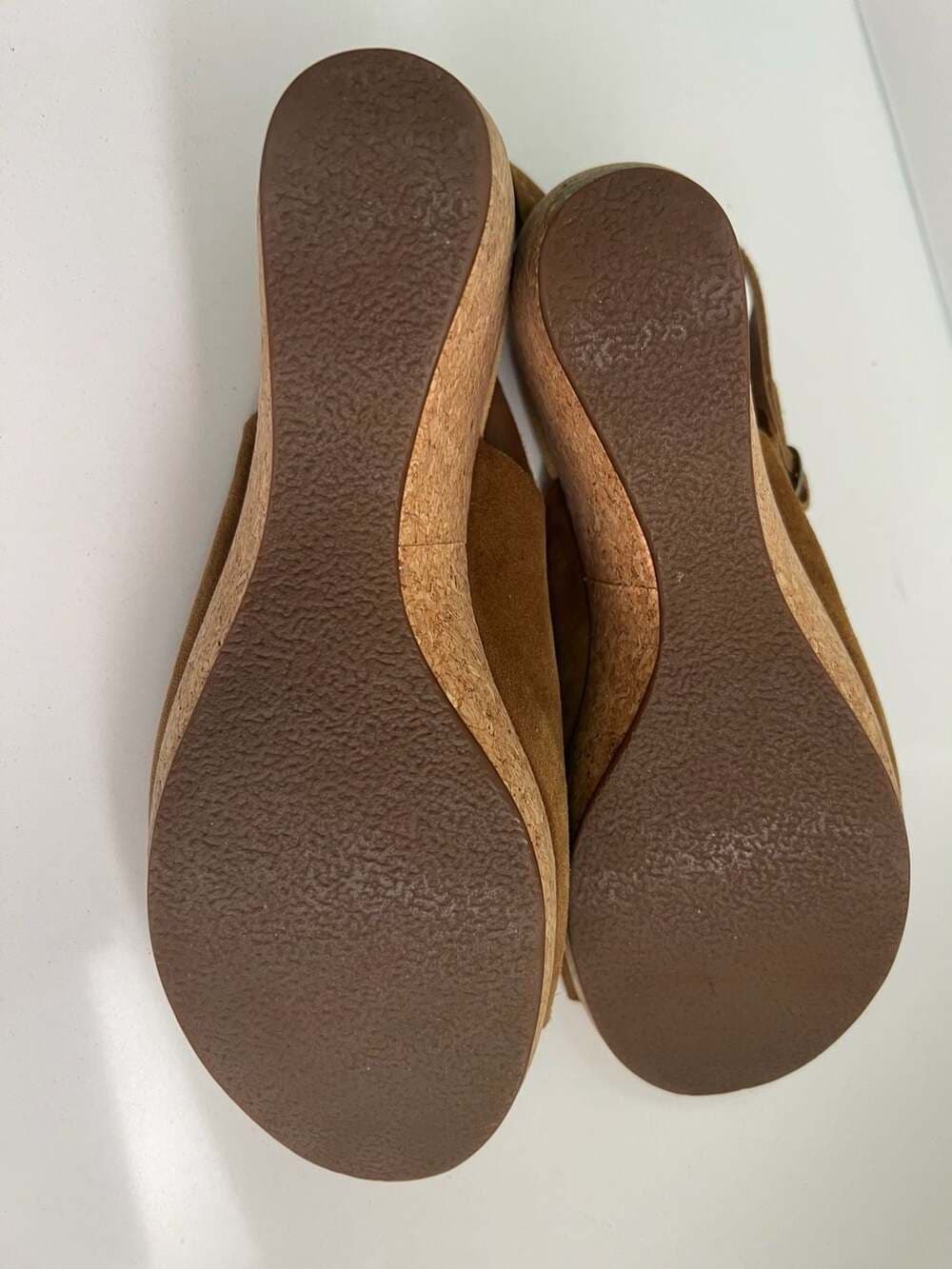 Clarks Elements Brown Suede Cork Wedge Slingback Sandals Size 10M - Thumbnail 4