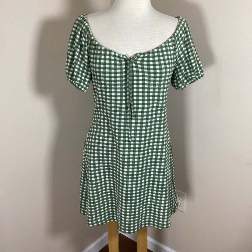Madewell Green Gingham Puff Sleeve Mini Dress Size S - Thumbnail 3