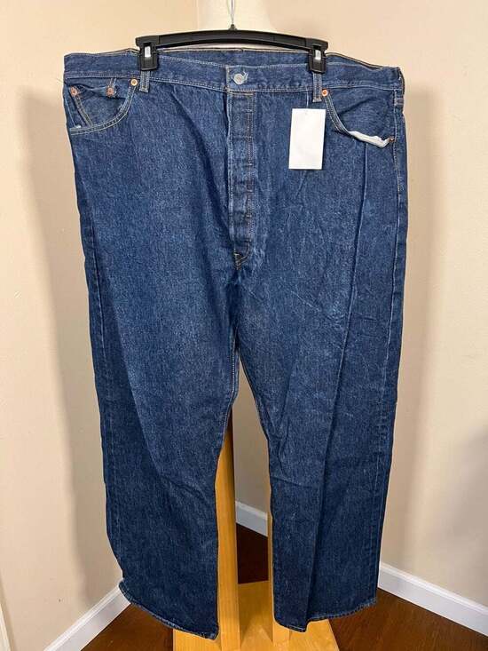 Levi's 501 Original Fit Men's Button Fly Jeans Dark Wash W48 L32 - Thumbnail 5