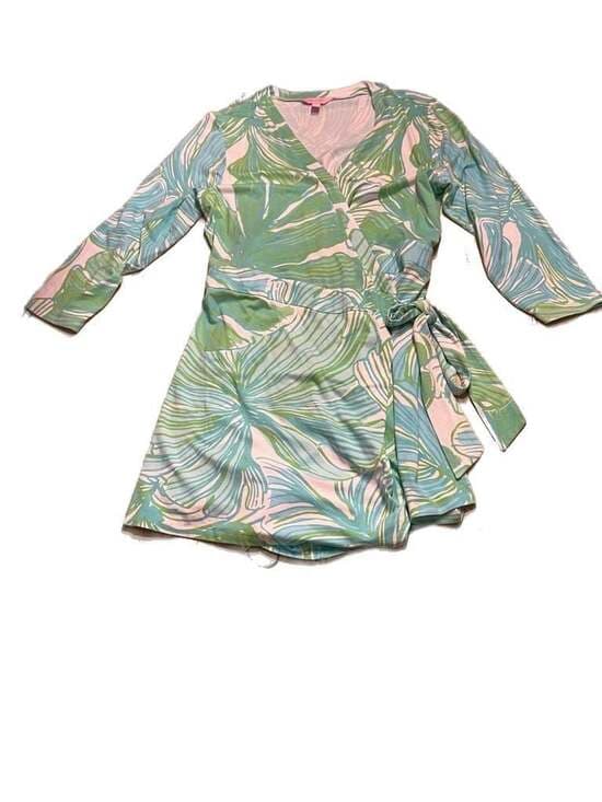 Lilly Pulitzer Women's XL Wrap Romper Green Blue Leaf Print - Thumbnail 5