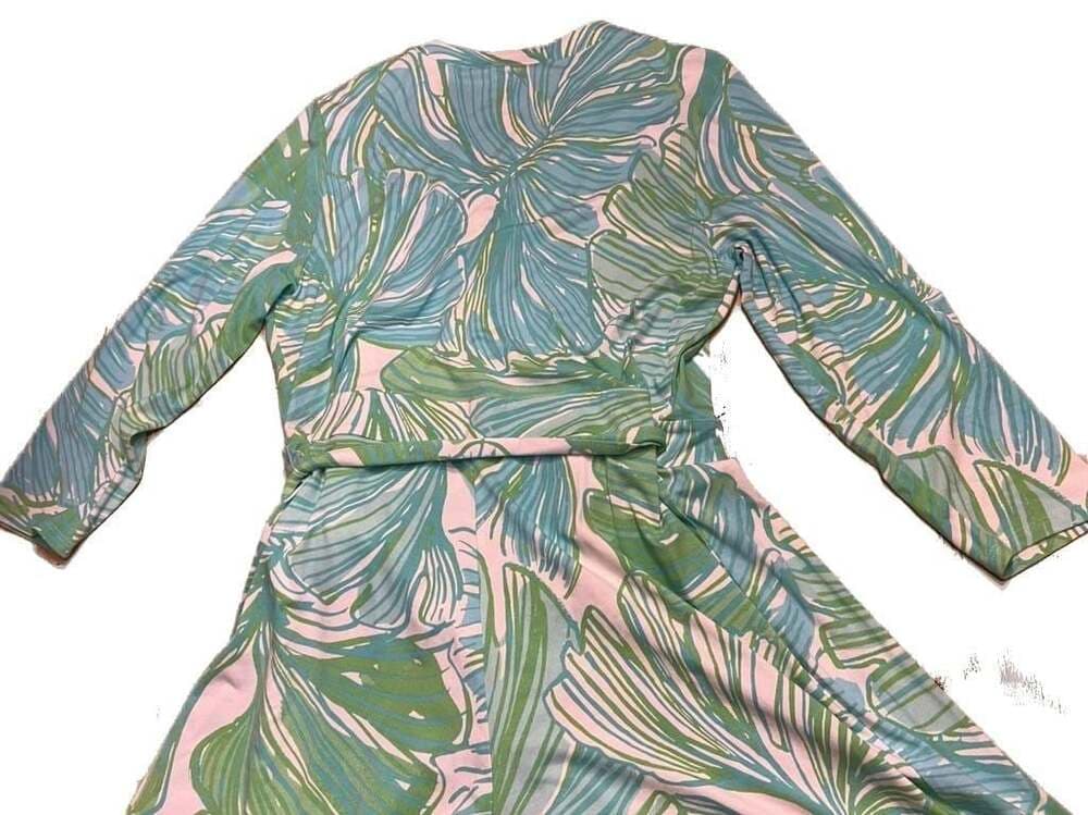 Lilly Pulitzer Women's XL Wrap Romper Green Blue Leaf Print - Thumbnail 3