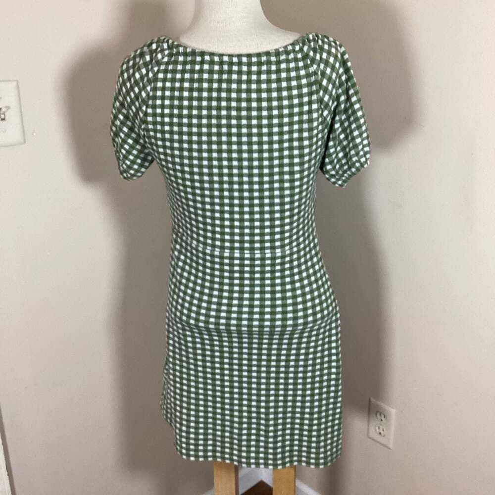 Madewell Green Gingham Puff Sleeve Mini Dress Size S - Thumbnail 2