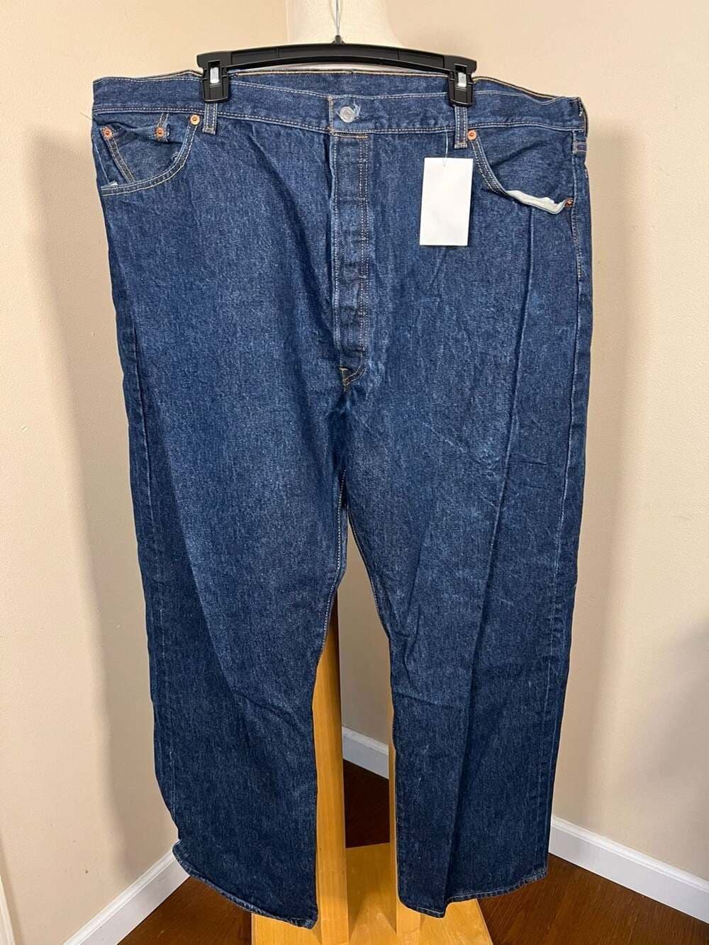 Levi's 501 Original Fit Men's Button Fly Jeans Dark Wash W48 L32 - Thumbnail 4