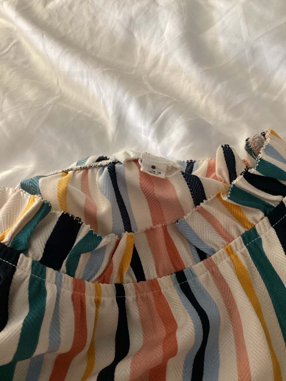 THML Multi-Color Stripe Ruffle Sleeve High Neck Blouse - Thumbnail 2
