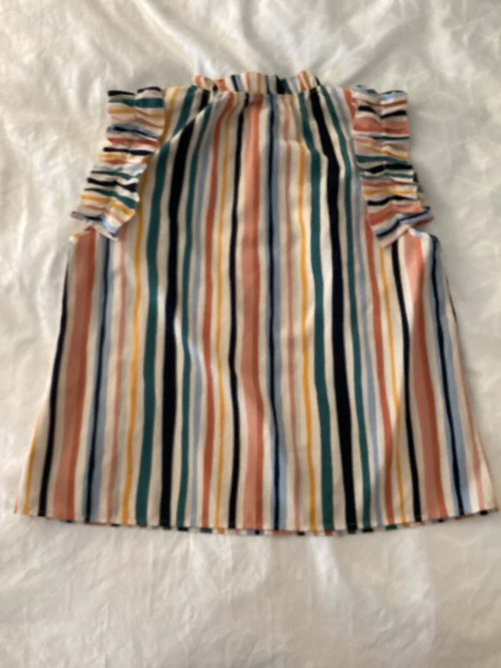 THML Multi-Color Stripe Ruffle Sleeve High Neck Blouse - Thumbnail 3