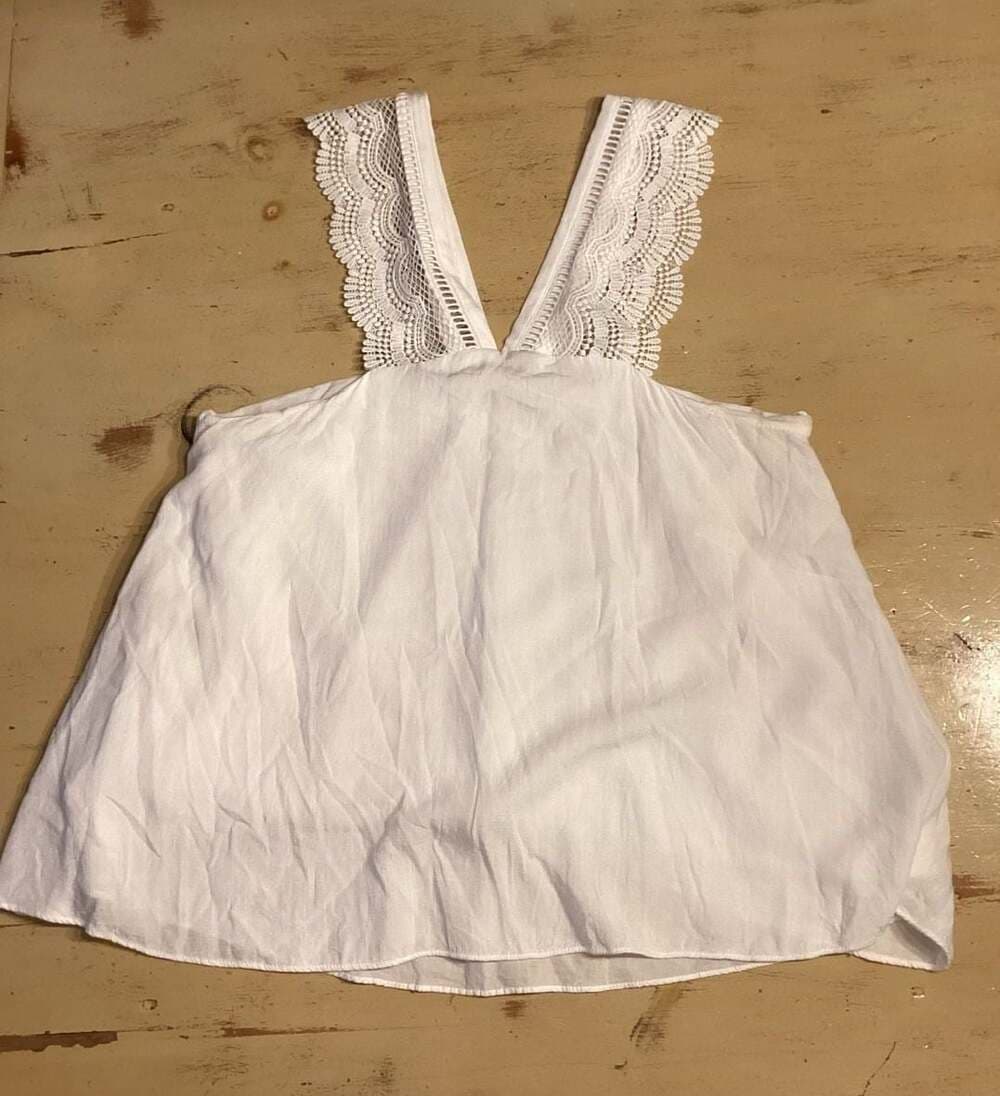 Greylin White Sleeveless Lace Trim Tank Top Size M - Thumbnail 3