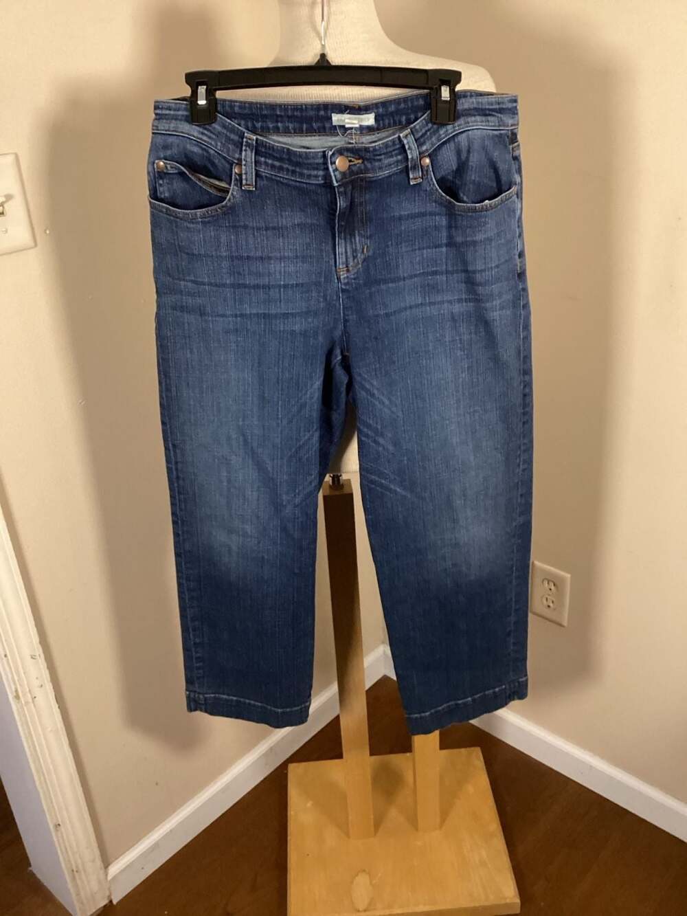 Eileen Fisher Blue Stretch Denim Straight Leg Crop Jeans Size 10 - Thumbnail 3
