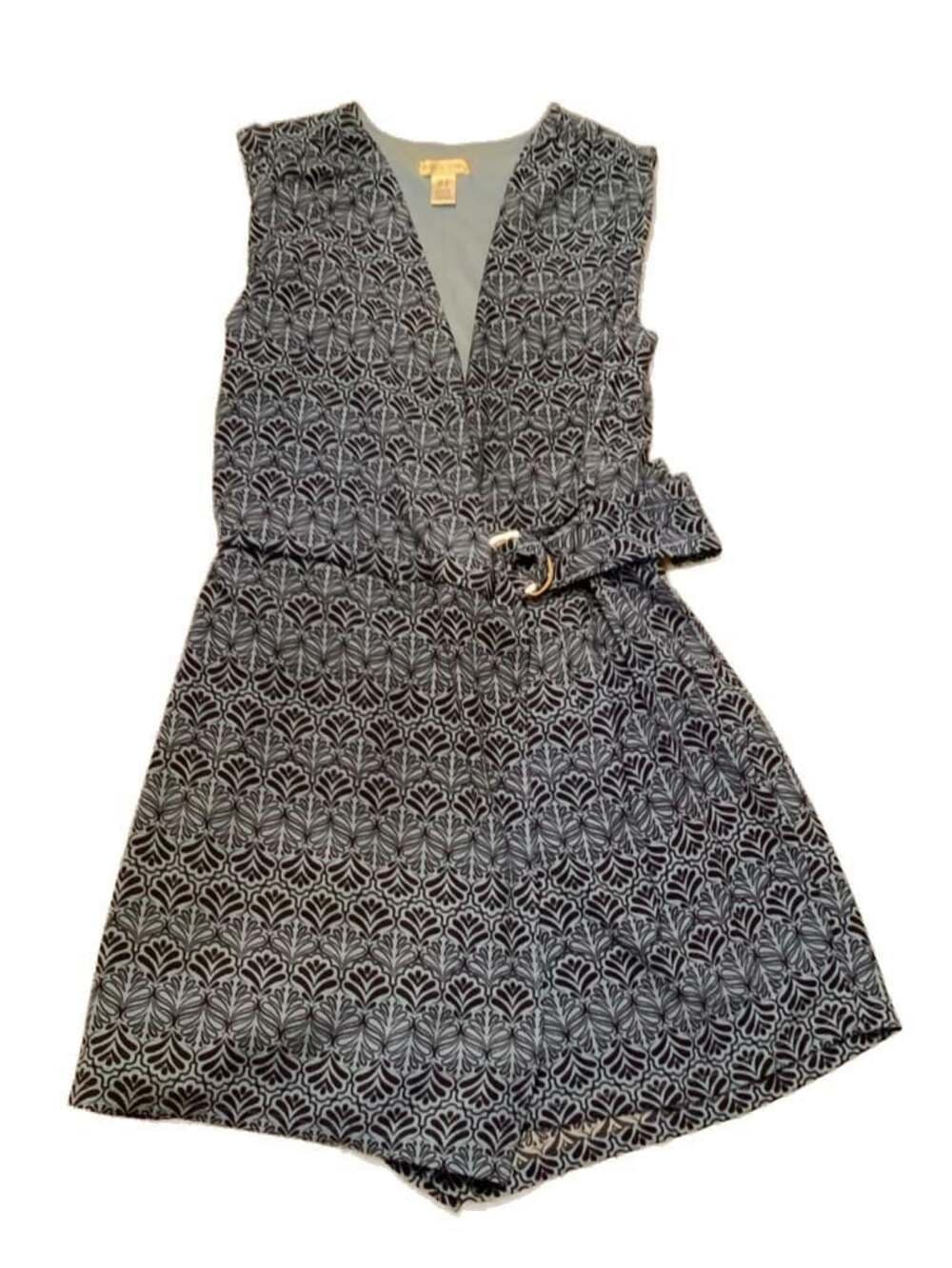 London Times Sleeveless Belted Romper Size 8 - Thumbnail 4