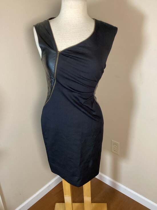 Ali Ro Black Sleeveless Asymmetrical Zip Faux Leather Panel Dress Size 4 - Thumbnail 5