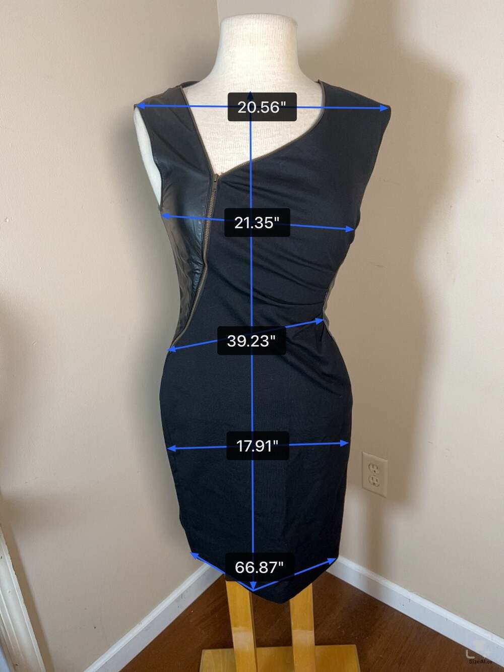 Ali Ro Black Sleeveless Asymmetrical Zip Faux Leather Panel Dress Size 4 - Thumbnail 3