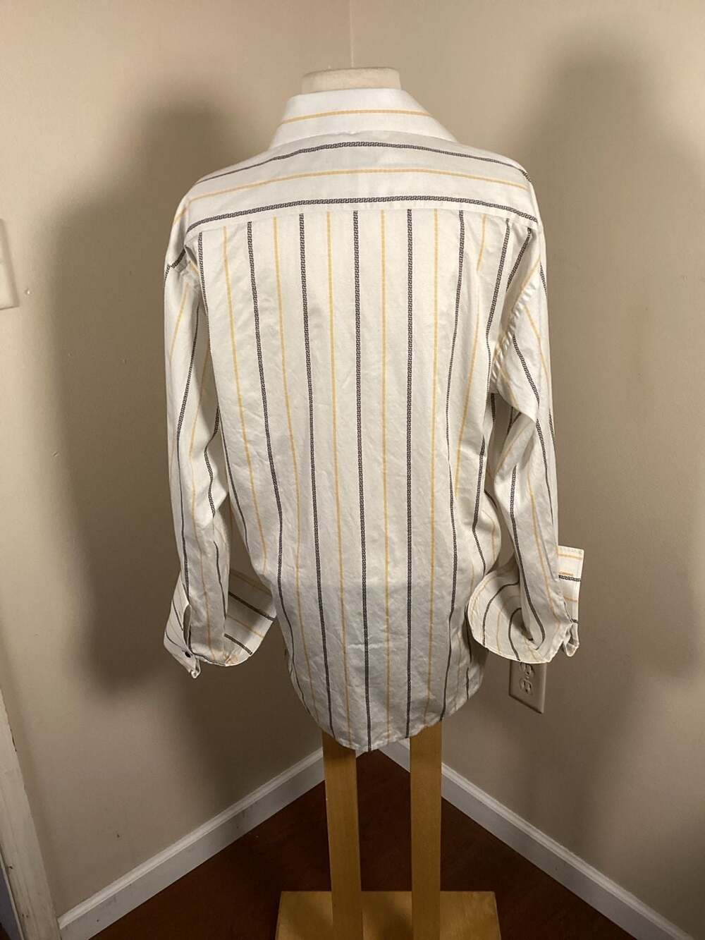 Steven Land Men's White Cotton Greek Key Stripe Dress Shirt - Thumbnail 3