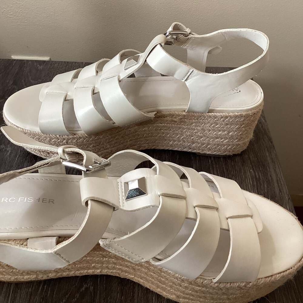Marc Fisher White Gladiator Espadrille Platform Sandals Size 10M - Thumbnail 6