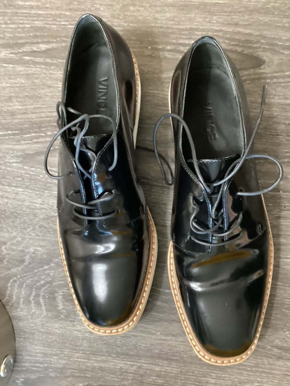 Vince Reed Glazed Leather Platform Oxford Shoes in Black - Thumbnail 5