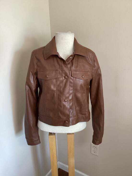 Bagatelle Collection Brown Faux Leather Trucker Jacket Size M - Thumbnail 4