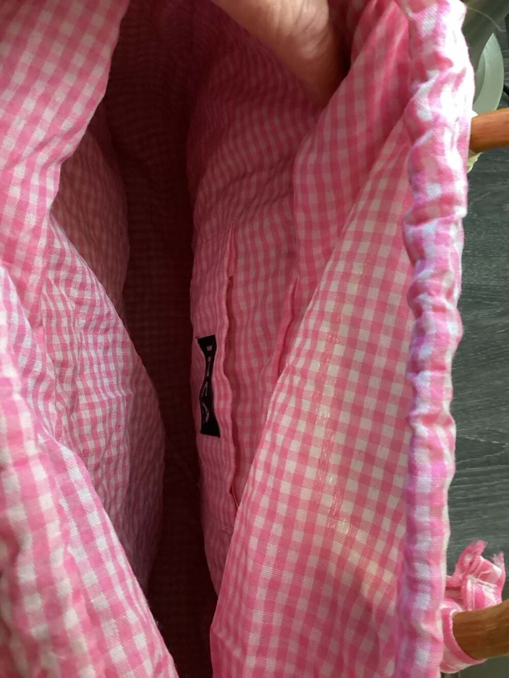 INCA by Stephanie Hirsch Woven Straw Tote Bag with Pink Gingham Lining - Thumbnail 2