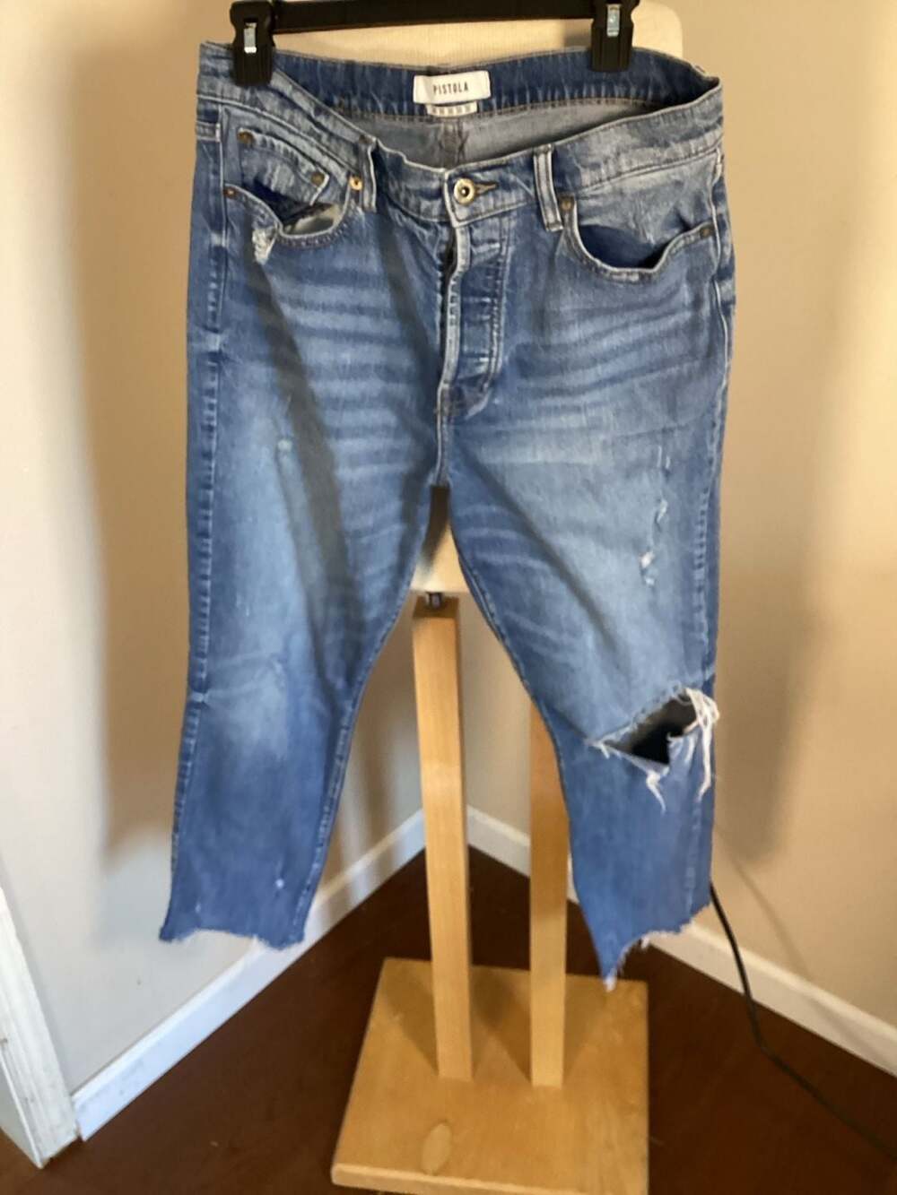 Pistola Denim Distressed Straight Leg Cropped Jeans Size 30 - Thumbnail 4