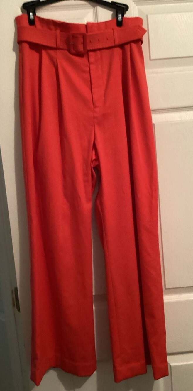 Antonio Melani Red High-Waisted Belted Wide Leg Pants Size 8 - Thumbnail 5