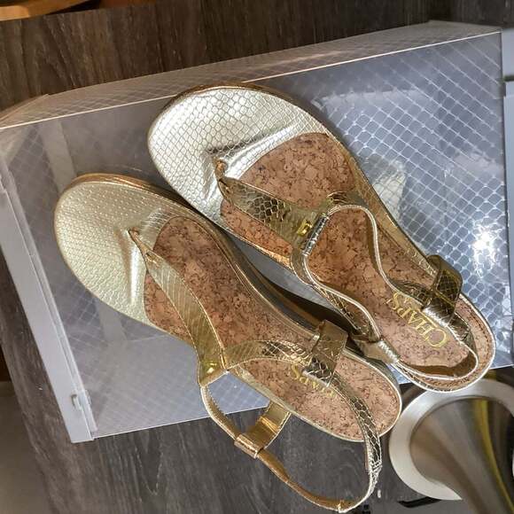 Chaps Women's Gold Snakeskin Raelyn Thong Wedge Sandals with Cork Footbed - Thumbnail 5
