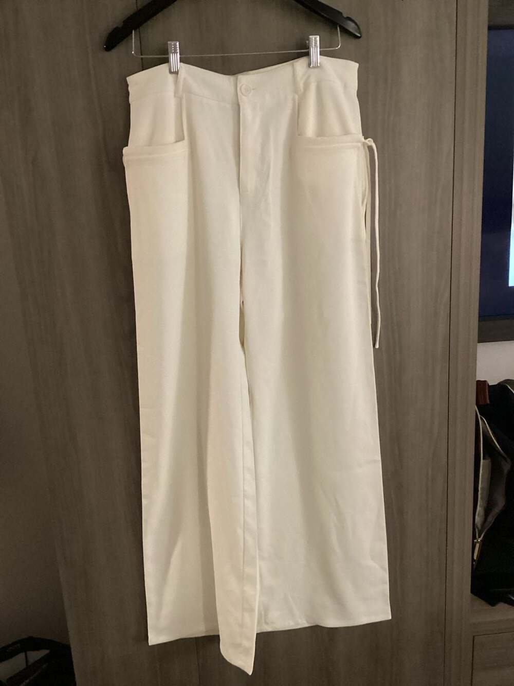 Princess Polly Hosanna High Rise Wide Leg Tie Detail Pants in Cream - Thumbnail 3