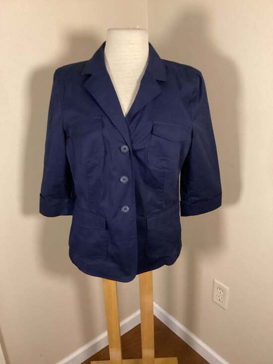 Charter Club Women's Navy Blue 3/4 Sleeve Cotton Utility Blazer Jacket Size L - Thumbnail 4
