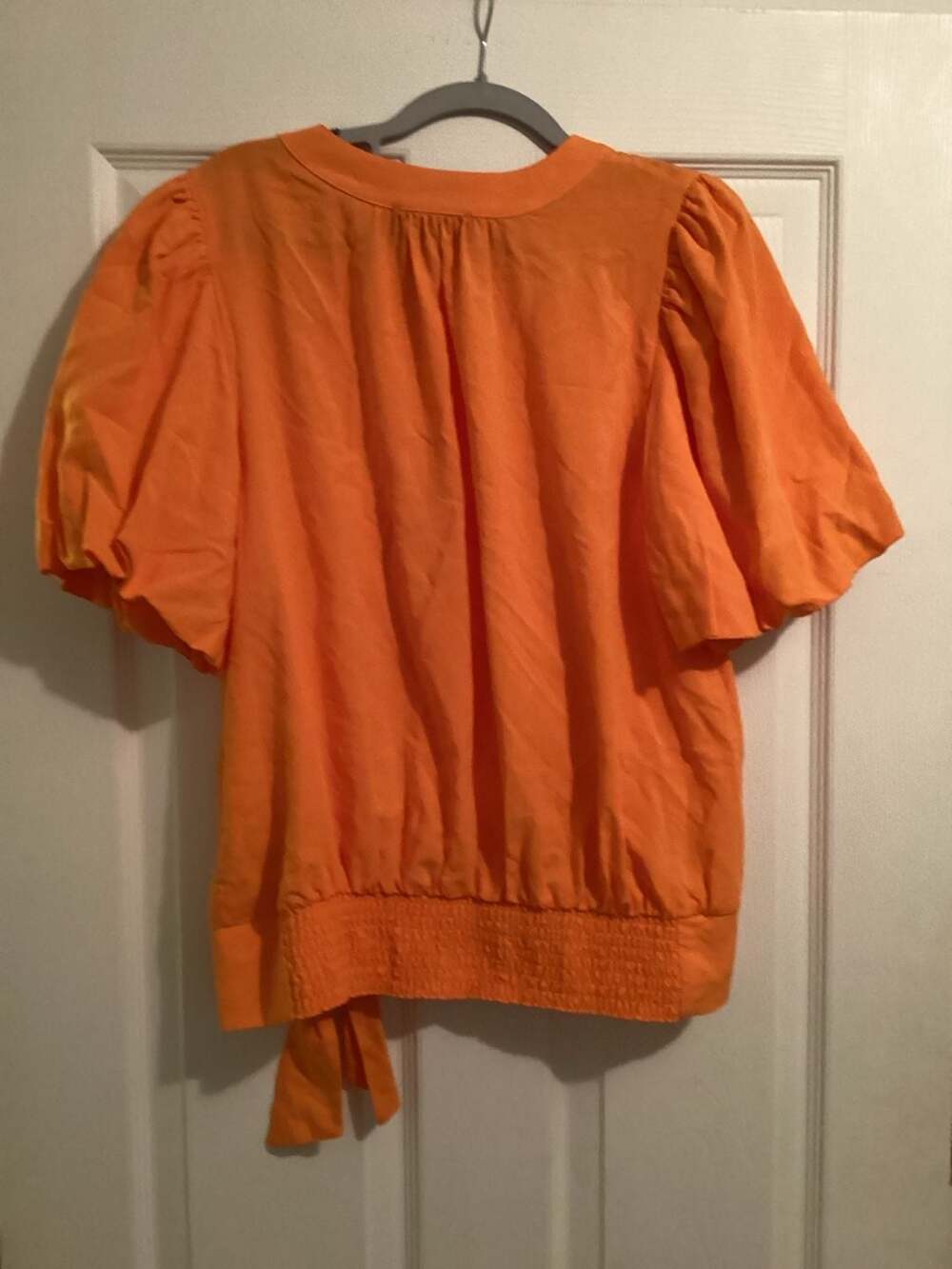 Karl Lagerfeld Paris Orange Puff Sleeve Button Front Tie Waist Blouse Size M - Thumbnail 3
