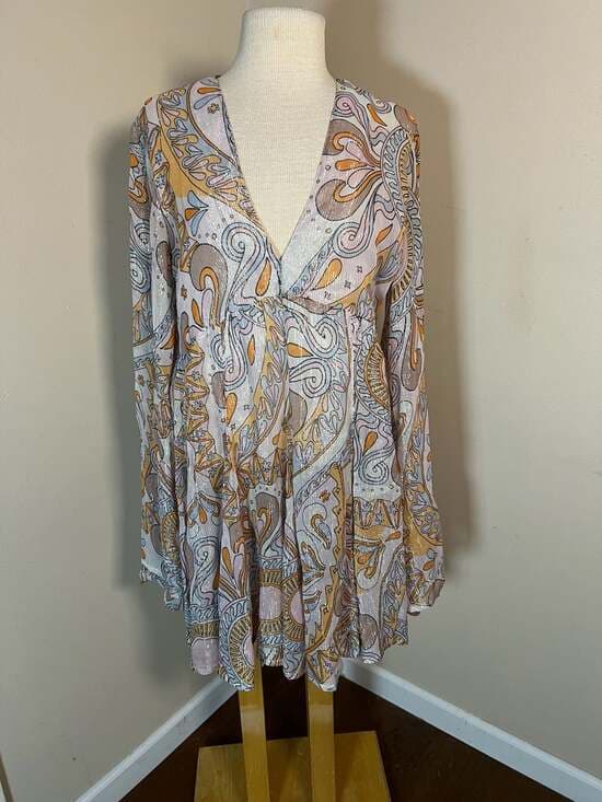 Sundress Indiana Paisley Lurex Metallic Mini Dress Size M/L - Thumbnail 4