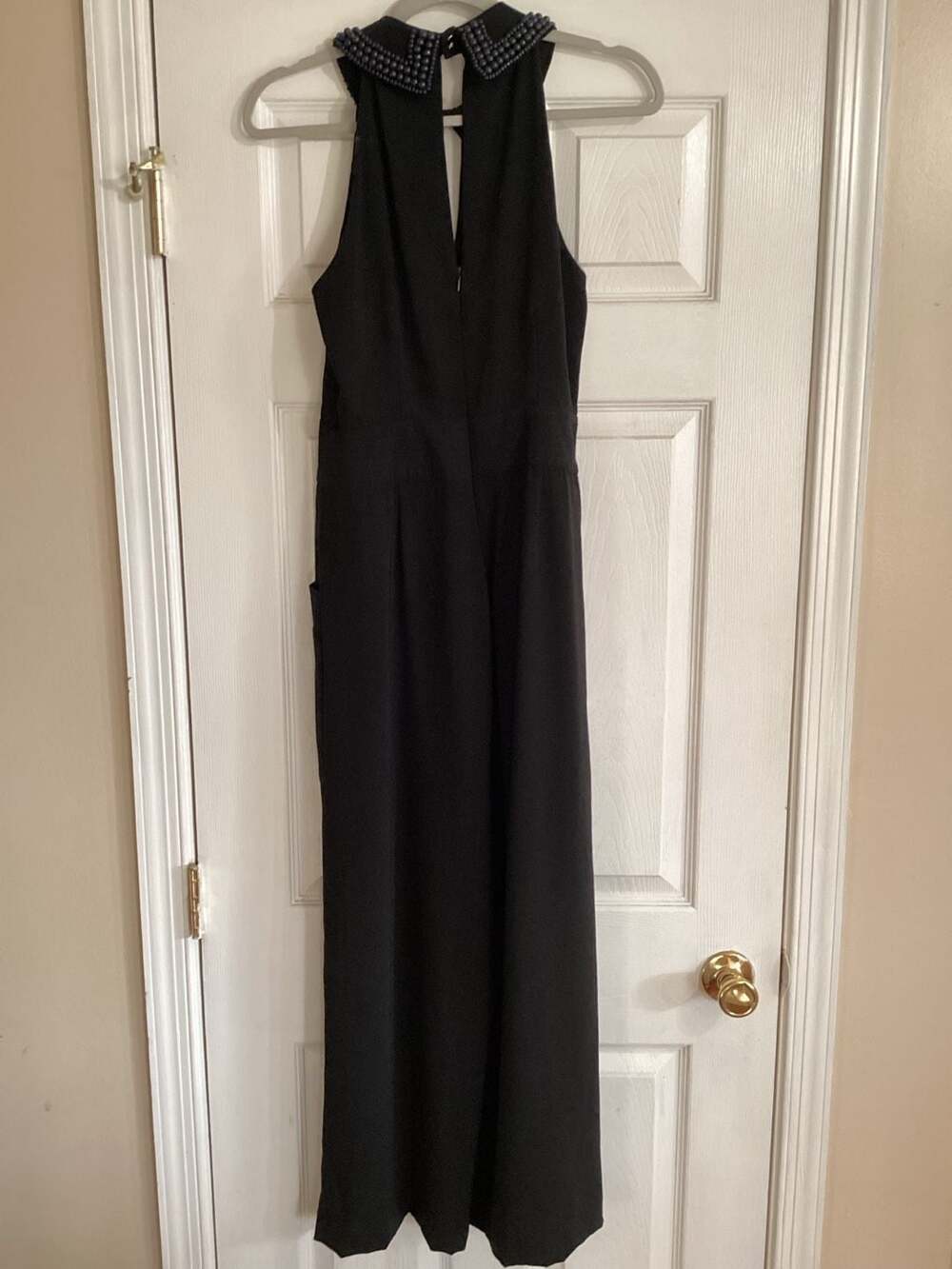 Anthropologie Elevenses Black Coraline Beaded Collar Wide Leg Jumpsuit - Thumbnail 3