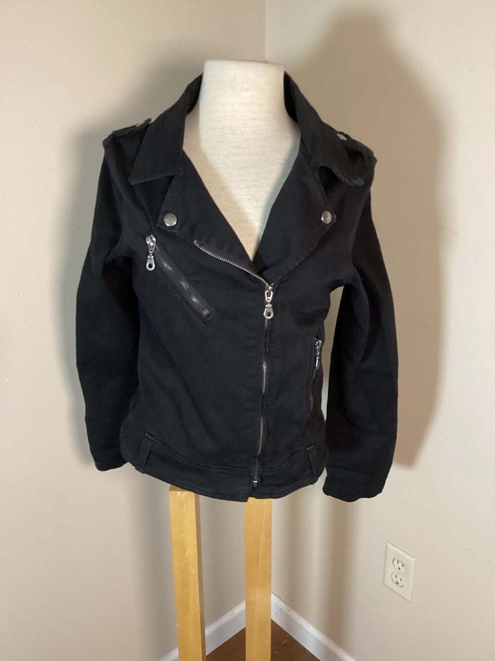 Different Character Stella Black Cotton Moto Jacket Size L - Thumbnail 4